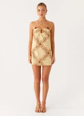 Naomi Criss Cross Mini Dress - Tidal Wave Print