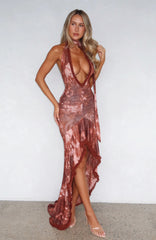 Let It Ride Halter Maxi Dress Burnt Umber