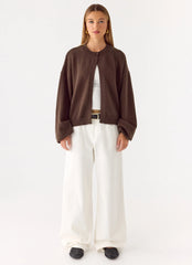 Annie One Button Cardigan - Chocolate