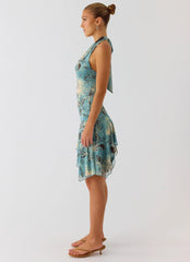 Bad Alive Halter Hanky Mini Dress - Aqua Blur