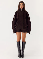 Marlow Faux Suede Jacket - Chocolate