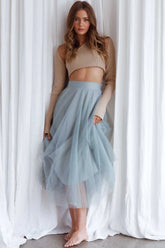 Jasmine Organza Mesh Elasticated Waist Midi Skirt Sage