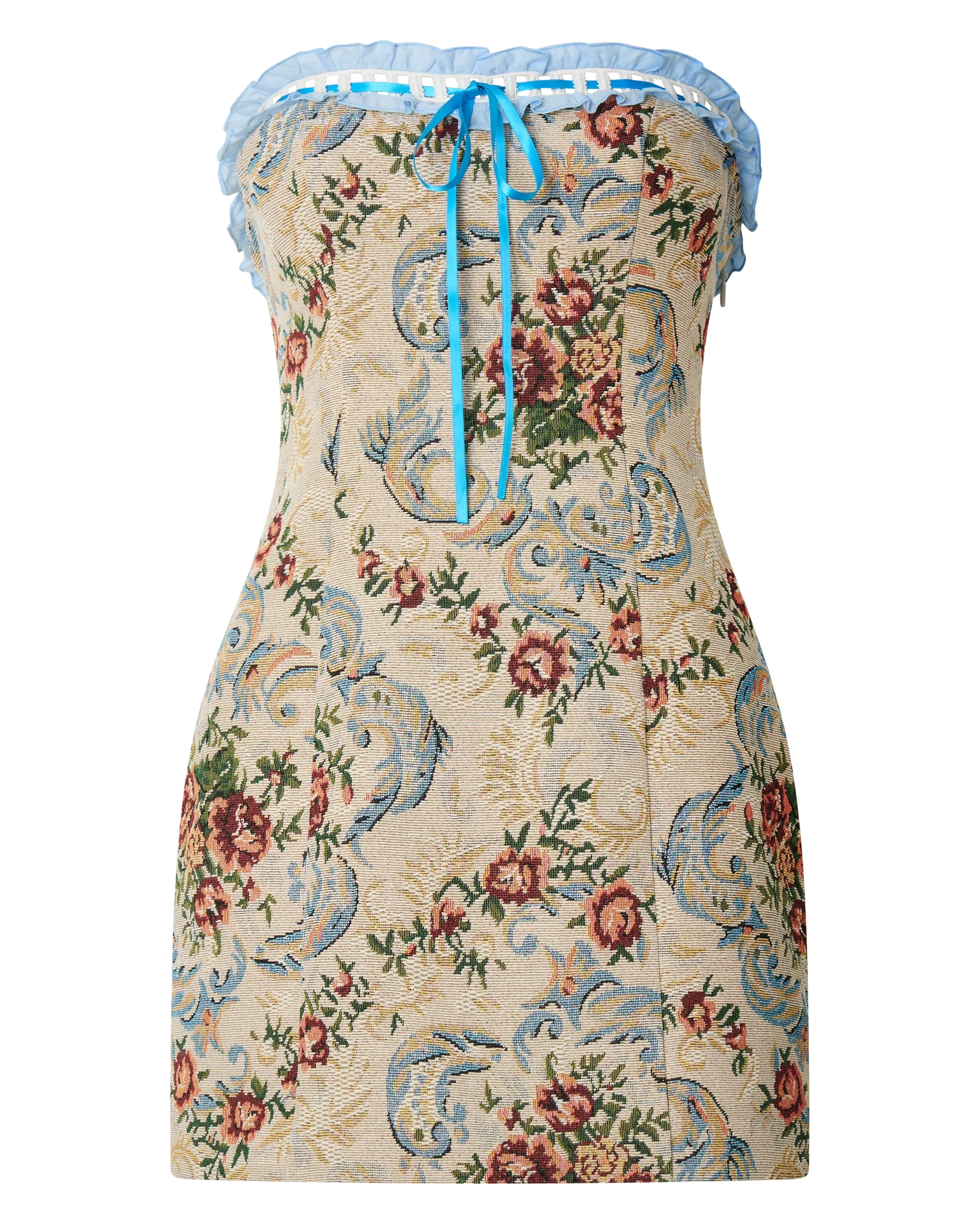 Dana Mini Dress Jacquard Strapless Contrast Trim Bodycon Dress in Cream