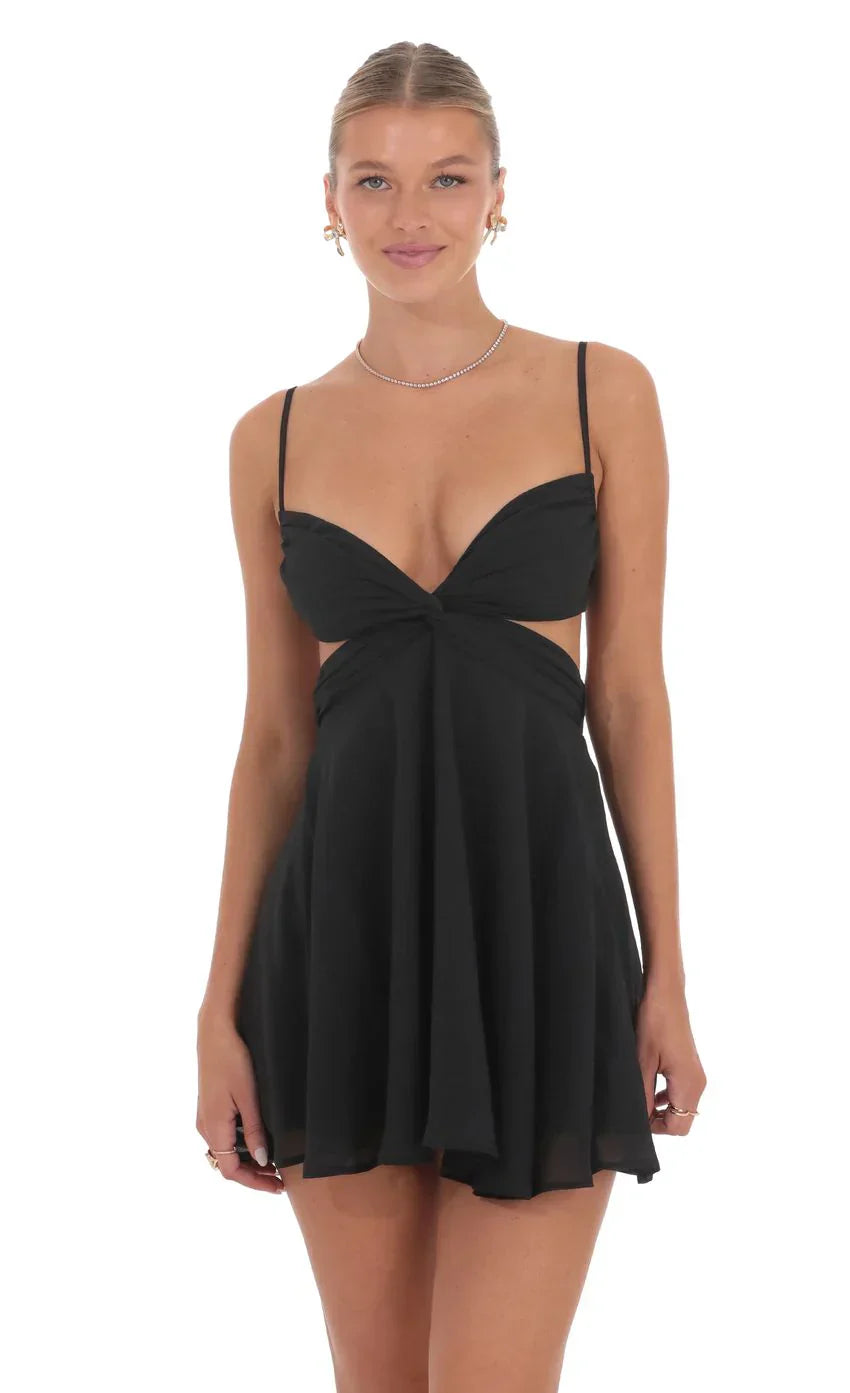 Cutout Fit and Flare Dress in Black
