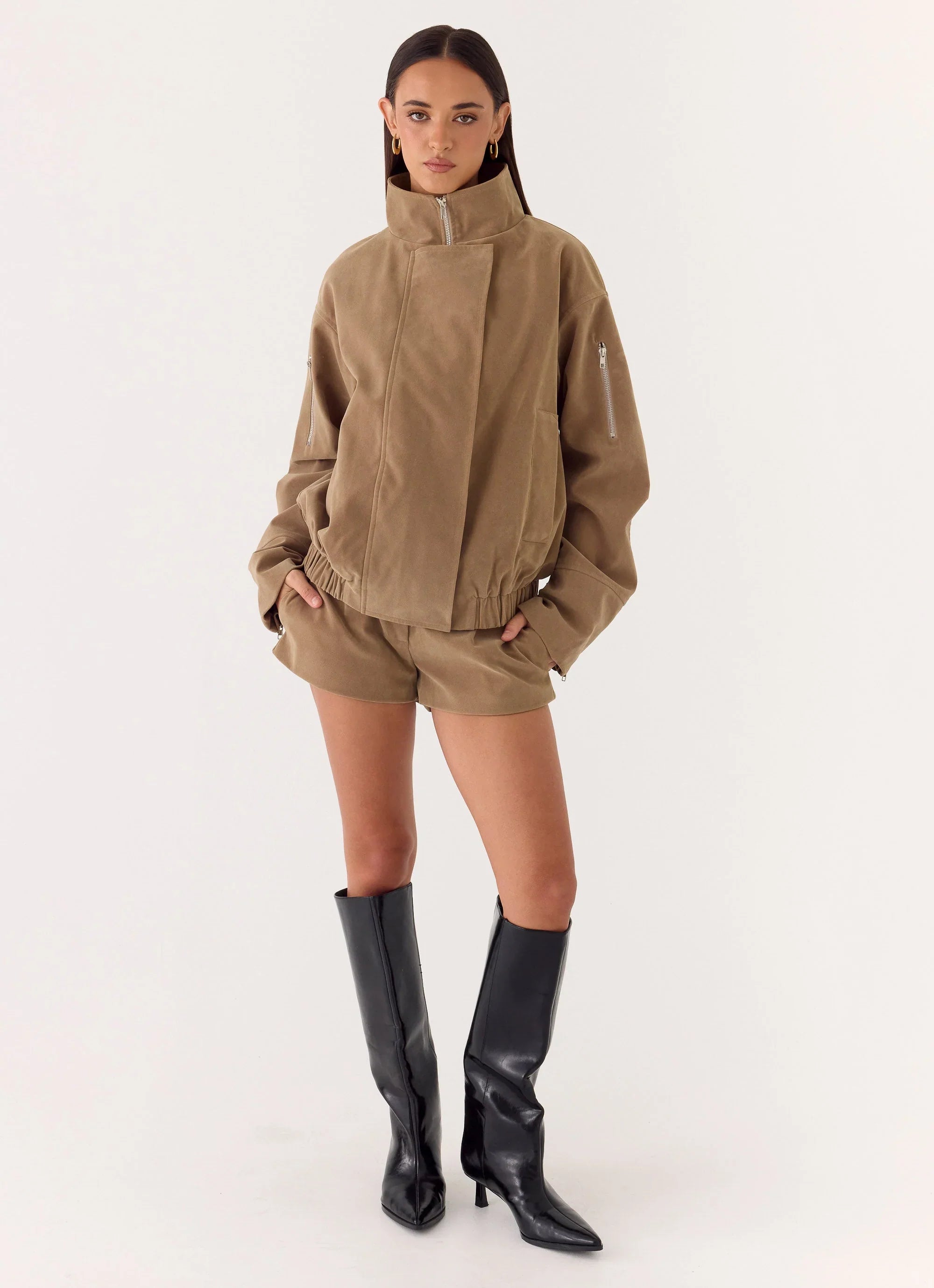 Marlow Faux Suede Jacket - Taupe