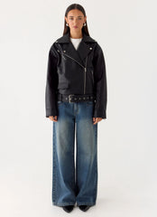 Ethan PU Biker Jacker - Black