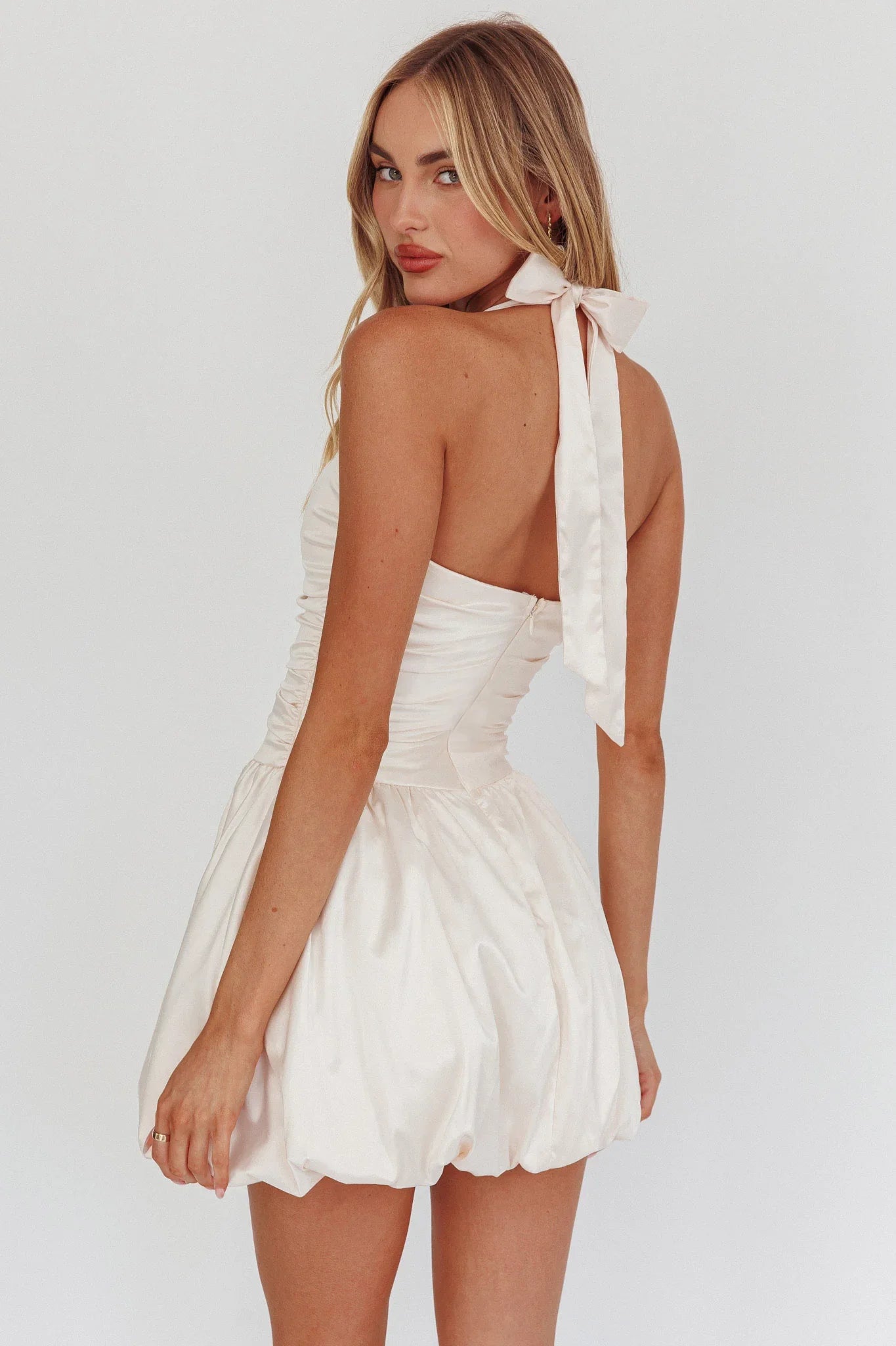 Angelico Halterneck Balloon Mini Dress Cream