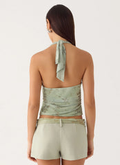 Talk Too Much Halter Top - Wispy Fern