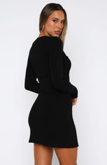 Let's Be Together Long Sleeve Mini Dress Black
