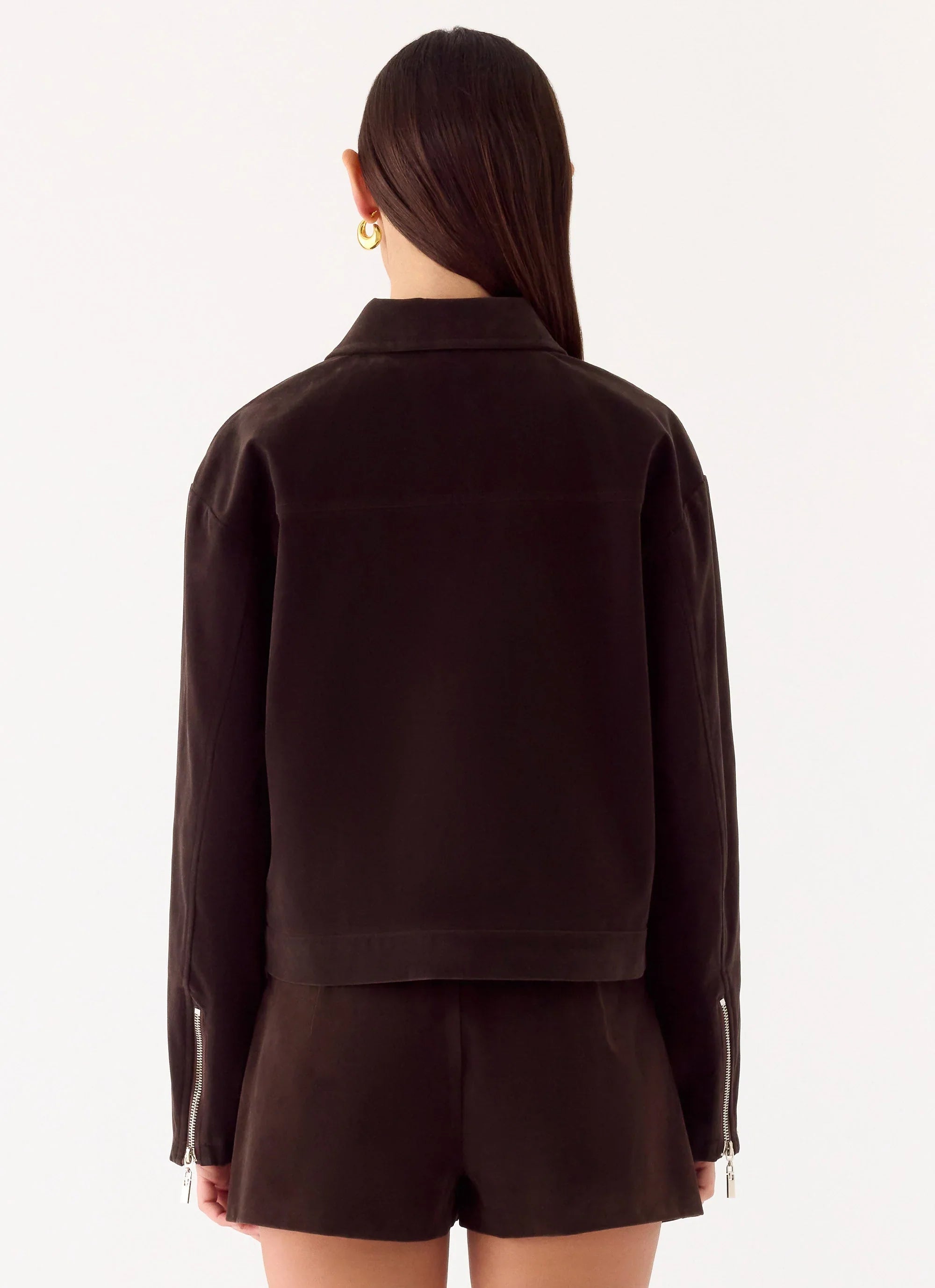 Austina Faux Suede Boxy Jacket - Chocolate
