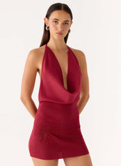 Annalise Beaded Mini Dress - Wine