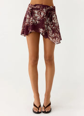 Fiore Asymmetrical Mini Skirt - Espresso Meadow