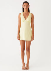 Veena Satin Mini Dress - Yellow