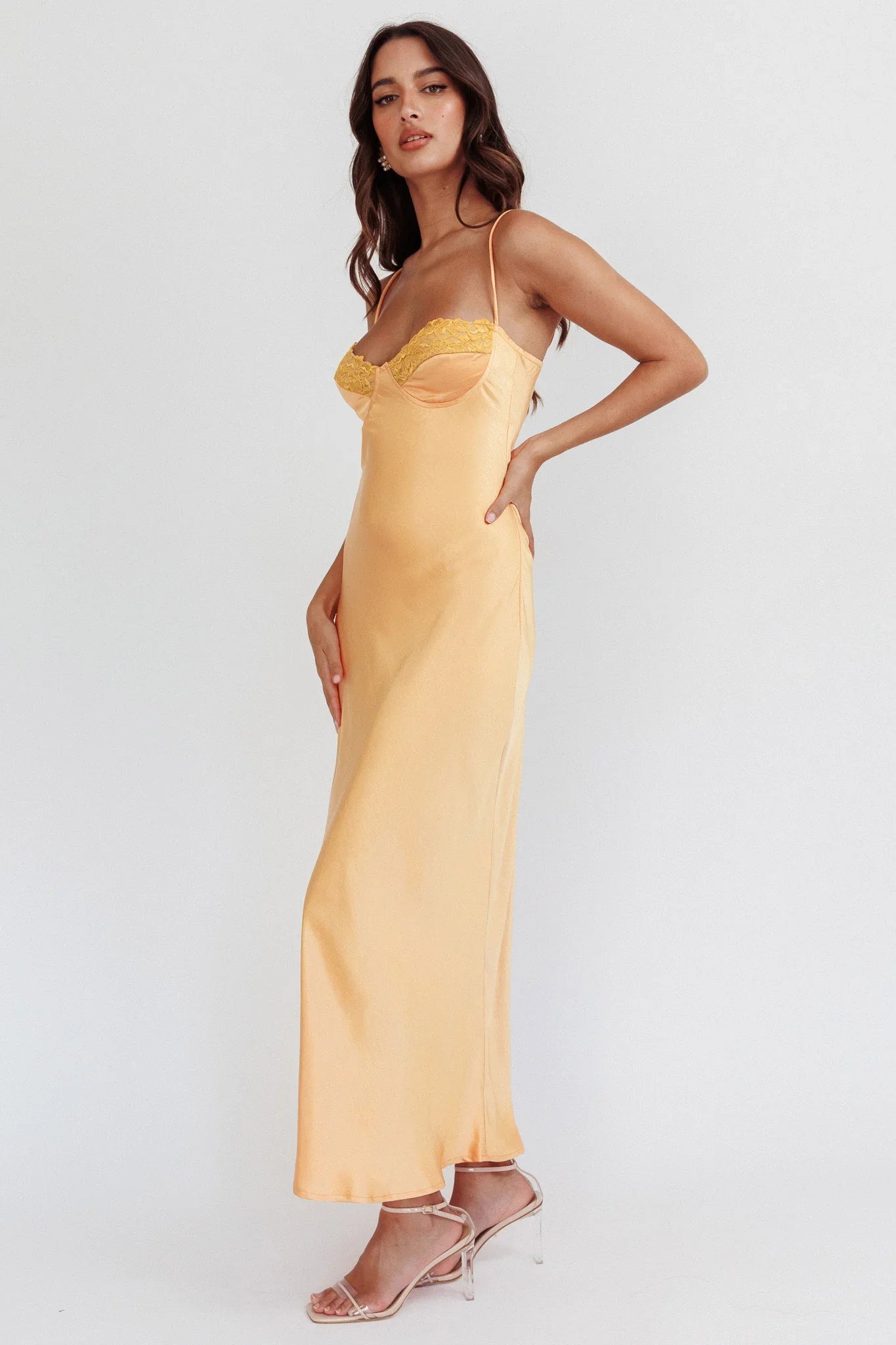 Inhibitions Lace Bust Midi Dress Melon